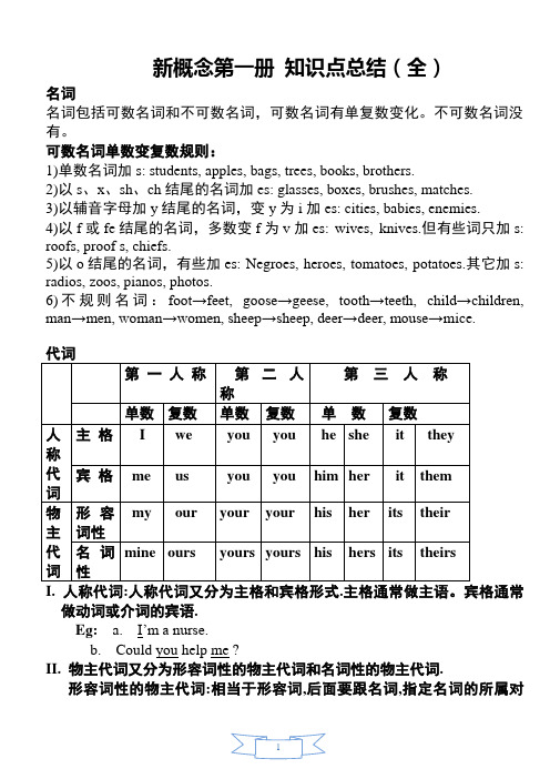 新概念第一册知识点总结(全) 名词 名词包括可数名词和不可数名词