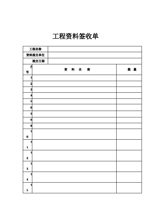 工程资料签收单 工程名称|资料提交单位|提交日期|序号|资料名称|数量