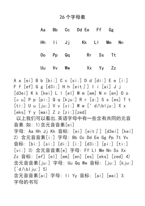 26个字母表aa bb cc dd ee ff gg hh ii jj kk ll mm nn o pp qq rr
