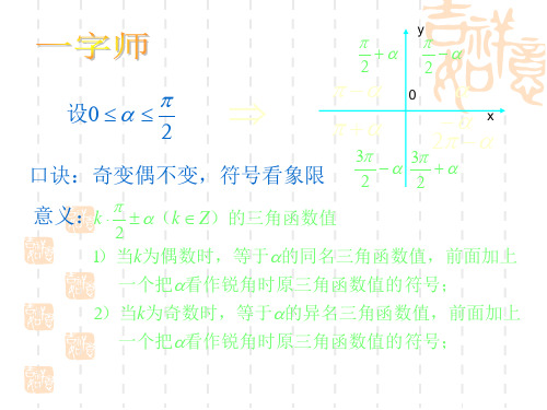 0 x 2 口訣:奇變偶不變,符號看象限 3 3 2 2 意義:k (k z)的三角函數