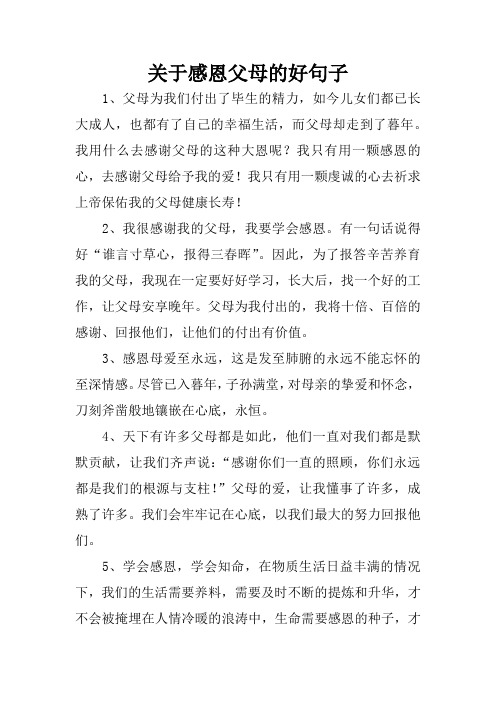 关于感恩父母的好句子 1,父母为我们付出了毕生的精力,如今儿女们都已