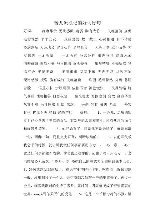 苦儿流浪记的好词好句 好词:雍容华贵无比感激瘦弱胸有成竹失魂落魄