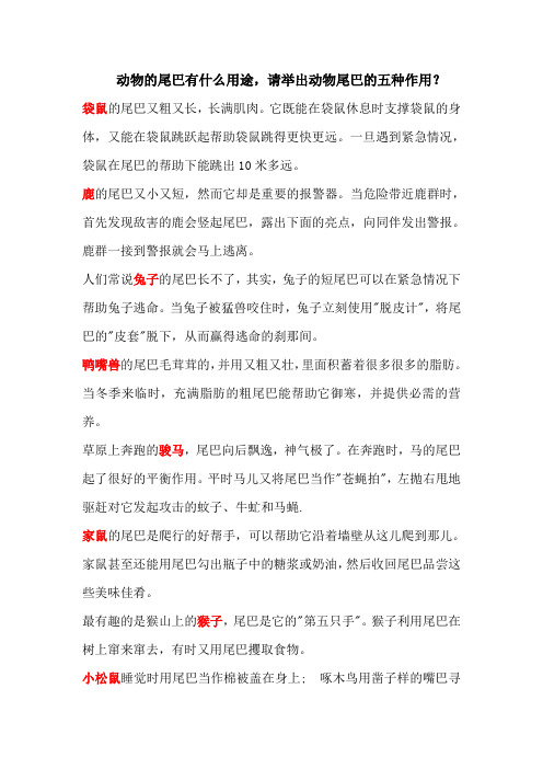 动物的尾巴有什么用途,请举出动物尾巴的五种作用?