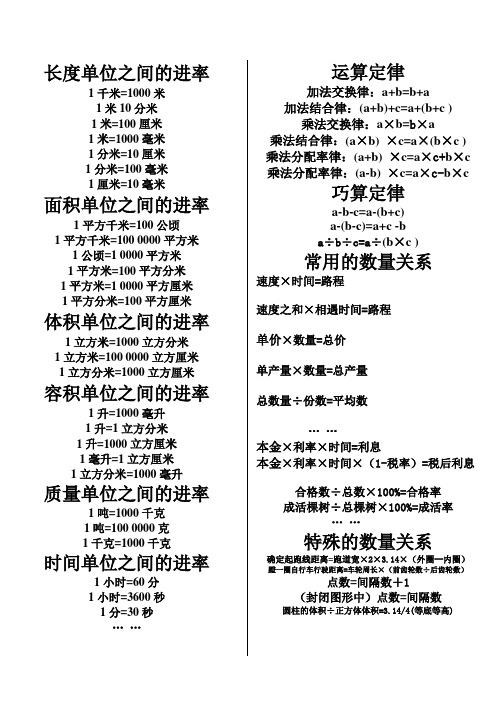 长度单位之间的进率 1千米=1000米 1米10分米 1米=100厘米 1米=1000