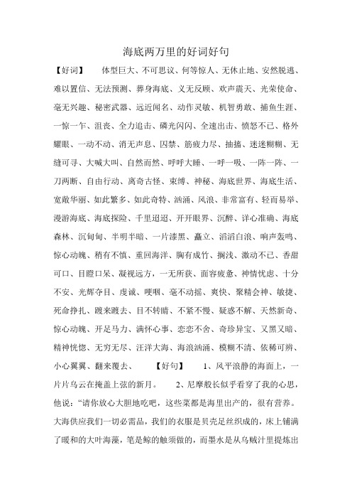 海底兩萬裡的好詞好句 【好詞】體型巨大,不可思議,何等驚人,無休止地