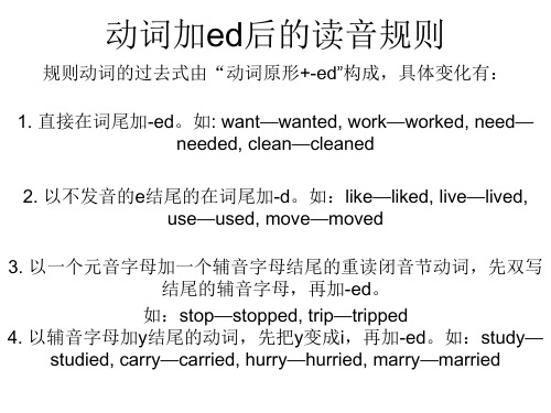 规则动词的过去式由"动词原形 -ed"构成,具体变化有: 1