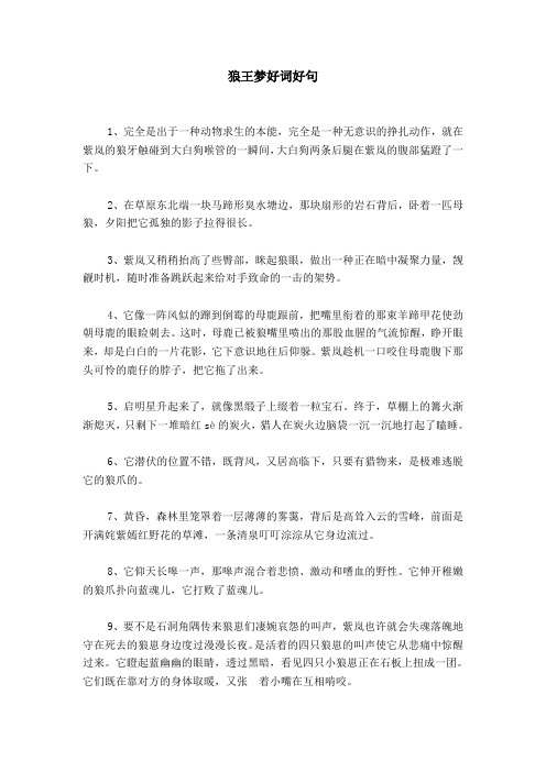 狼王梦好词好句 1,完全是出于一种动物求生的本能,完全是一种无意识的