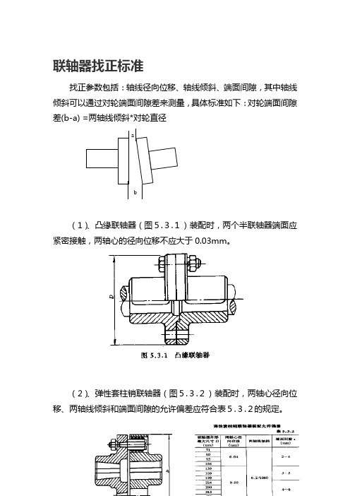 联轴器找正标准 找正参数包括:轴线径向位移,轴线倾斜,端面间隙,其中