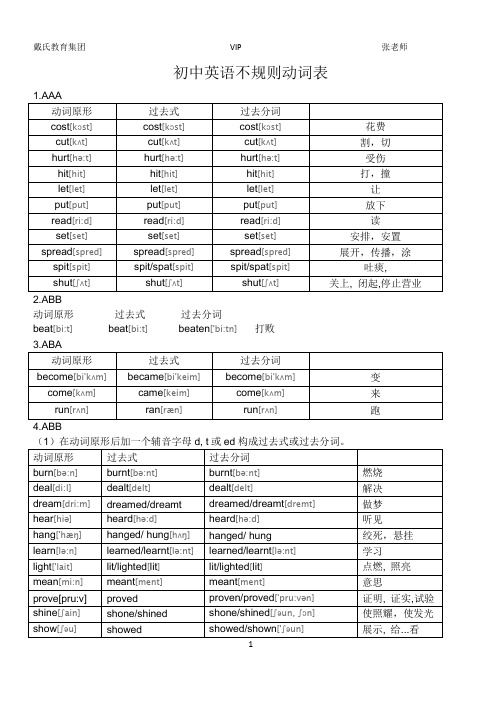 英语常用不规则动词变化形式表 百度文库