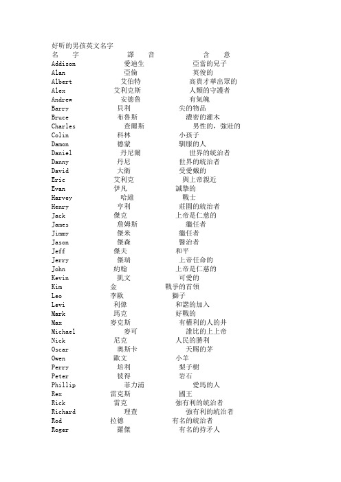 好听的男孩英文名字名字 译音 含意addisn 爱迪生 亚当的儿子alan
