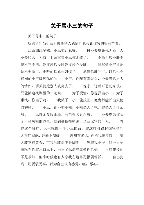 關於罵小三的句子玩感情?當小三?破壞別人感情?我會讓你哭的很有節奏.