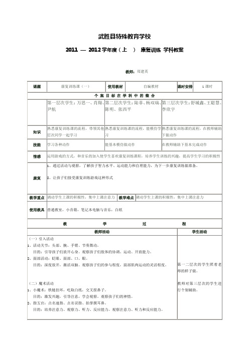 武胜县特殊教育学校 2011—2012学年度(上)康复训练学科教案 教师