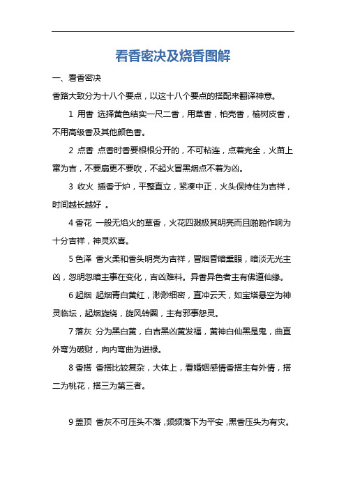 看香密决及烧香图解 一,看香密决 香路大致分为十八个要点,以这十八个