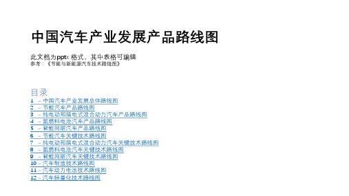 中国汽车产业发展产品路线图 此文档为pptx 格式,其中表格可编辑 参考