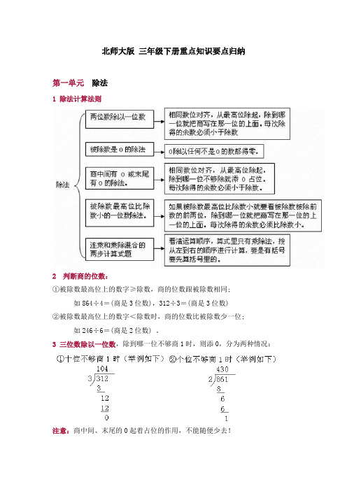 北师大版 三年级下册重点知识要点归纳 第一单元除法 1 除法计算法则