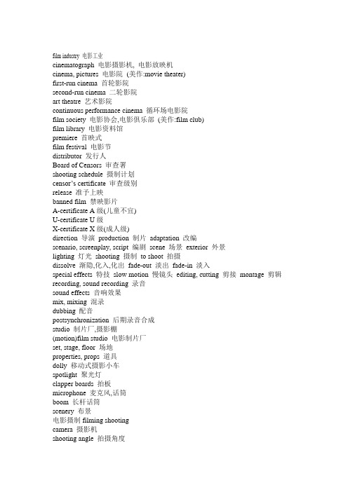 英语电影专业词汇大集合 百度文库