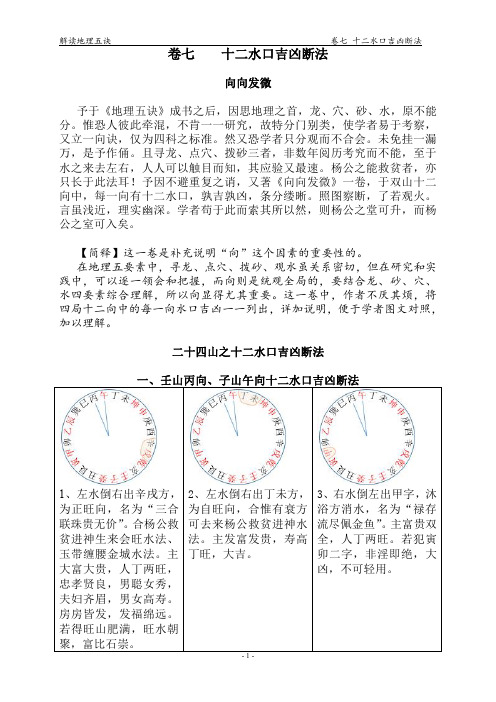 解读地理五诀 卷七 卷七 十二水口吉凶断法 十二水口吉凶断法 向向发