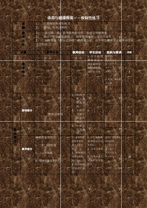 教案格式 体育_体育课教案的格式分为哪两种_体育课教案格式