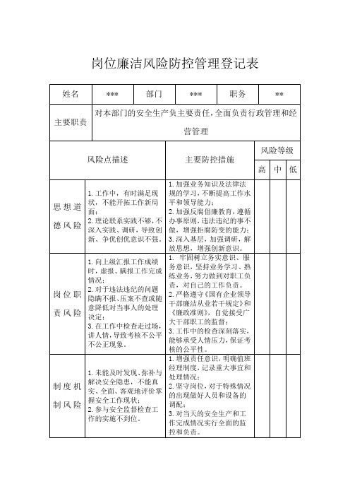 风险点描述|主要防控措施|风险等级 高|中|低 思想道德风险|1