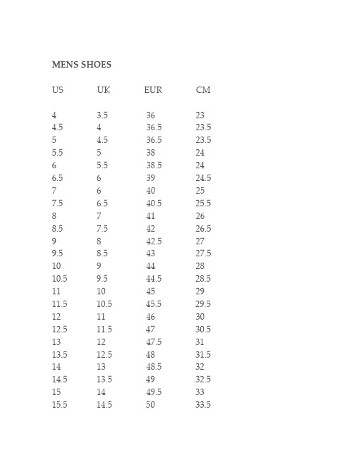 美国鞋子码数对照表 - 百度文库