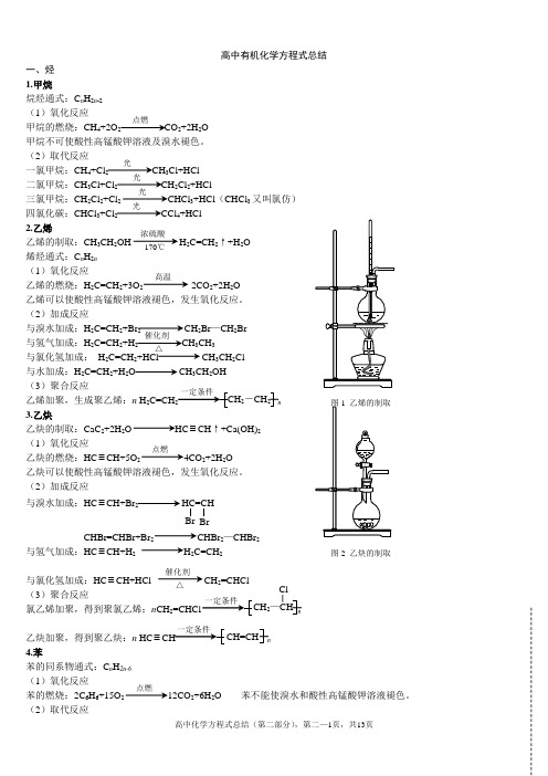 高中有机化学方程式总结 一,烃 1.