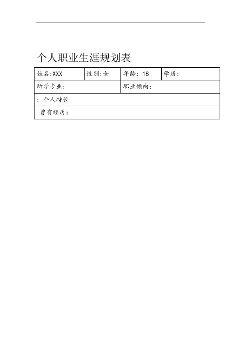 个人职业生涯规划表姓名:xxx |性别:女 |年龄:18 |学历: | 所学专业