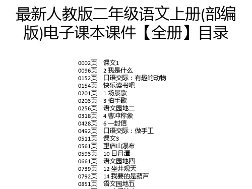 最新人教版二年级语文上册(部编 版)电子课本课件【全册】目录 0002页