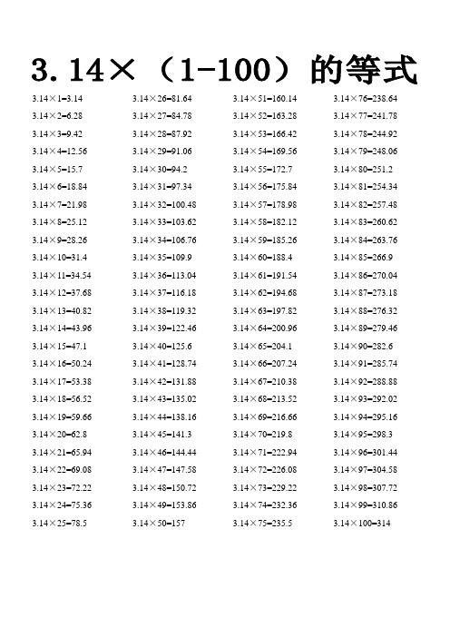 3.14×1=3.14 3.14×2=6.28 3.14×3=9.42 3.14×4=12.56 3.14×5=15.