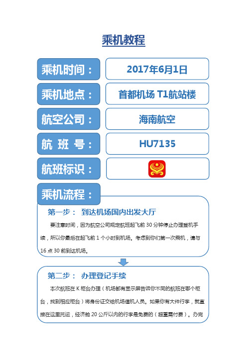 乘机时间: 乘机地点: 航空公司: 航班号: 航班标识: 乘机流程: 第一步