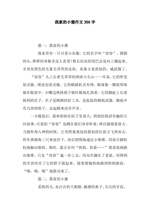我家的小猫作文300字 篇一:我家的小猫我家养有一只可爱小灰猫,它的