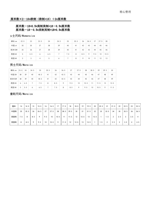 5=厘米数 女士尺码/wmensize 脚长cm|22