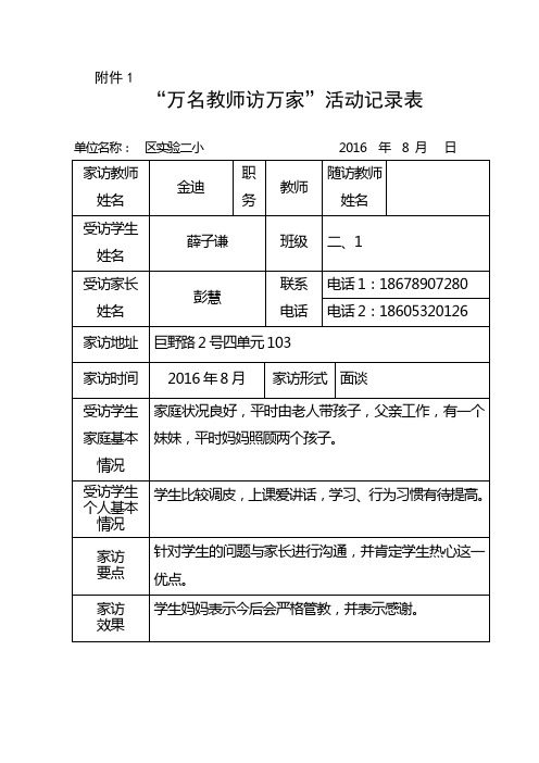 姓名|金迪|职务|教师|随访教师|姓名|受访学生|姓名|薛子谦|班级|二