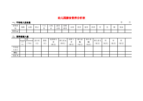 幼儿园膳食营养分析表 一,平均每人进食量年月 食物类别|细粮|杂粮