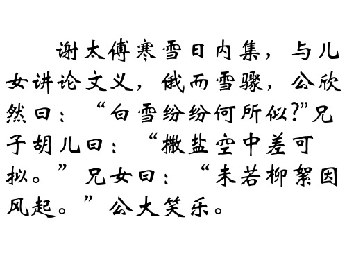 谢太傅寒雪日内集,与儿 女讲论文义,俄而雪骤,公欣 然曰:"白雪纷纷何