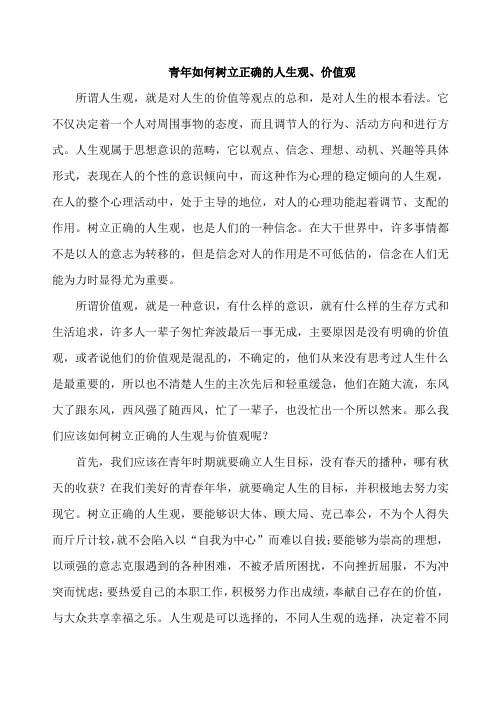 青年如何树立正确的人生观,价值观 所谓人生观,就是对人生的价值等