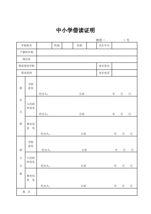 中小学借读证明 教借()号 学校姓名|性别|民族|出生年月|户籍所在地