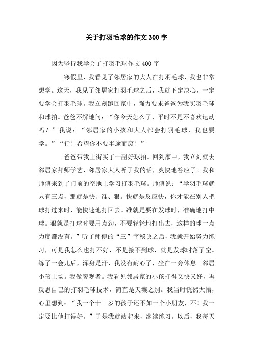 关于打羽毛球的作文300字 因为坚持我学会了打羽毛球作文400字寒假里