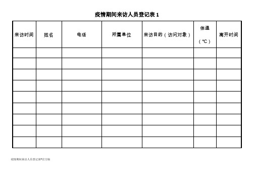 疫情期间来访人员登记表1 来访时间|姓名|电话|所属单位|来访目的