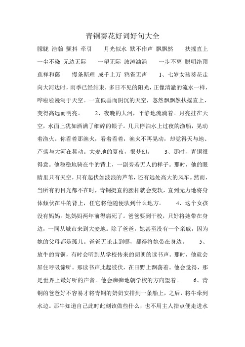 青铜葵花好词好句大全 朦胧浩瀚颤抖牵引月光似水默不作声飘飘然扶摇