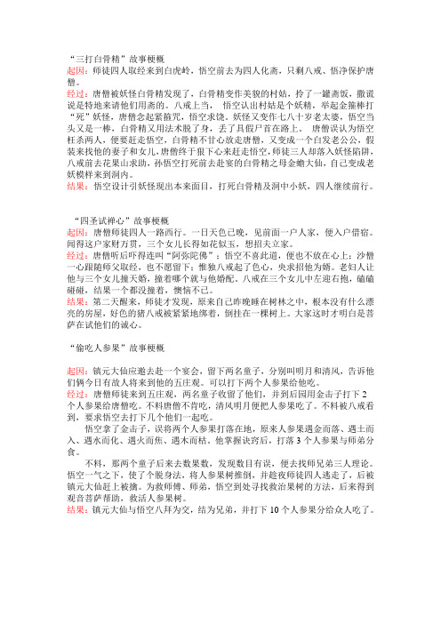 "三打白骨精"故事梗概 起因:师徒四人取经来到白虎岭,悟空前去为四人