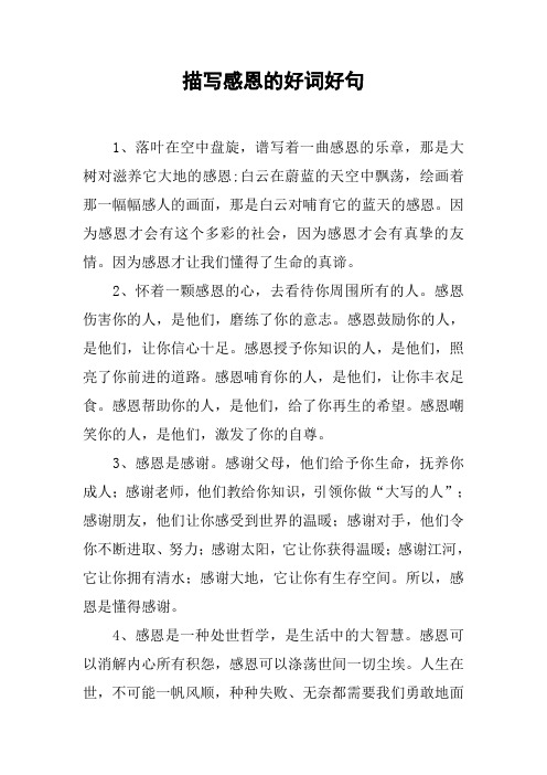 描写感恩的好词好句 1,落叶在空中盘旋,谱写着一曲感恩的乐章,那是