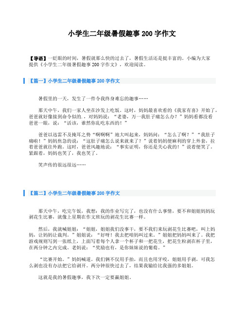 【篇一】小学生二年级暑假趣事200字作文 暑假里的一天,发生了一件令