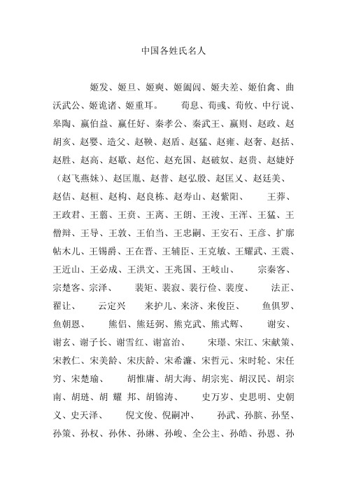 中国各姓氏名人 姬发,姬旦,姬奭,姬阖闾,姬夫差,姬伯禽,曲沃武公,姬