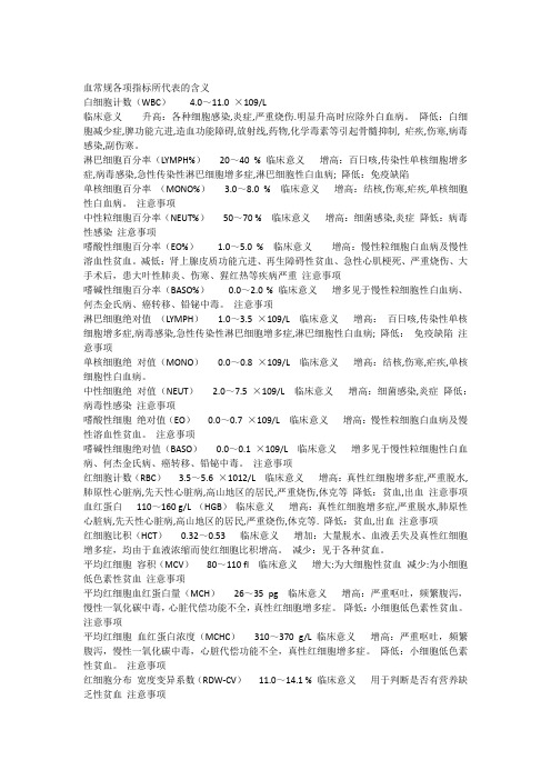 血常规各项指标所代表的含义白细胞计数(wbc)4.0～11.