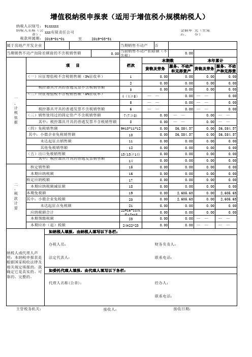 增值稅納稅申報表(適用於增值稅小規模納稅人) 納稅人識別號: 91xxxxx