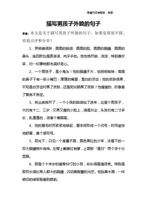 描写男孩子外貌的句子 导读:本文是关于描写男孩子外貌的句子,如果