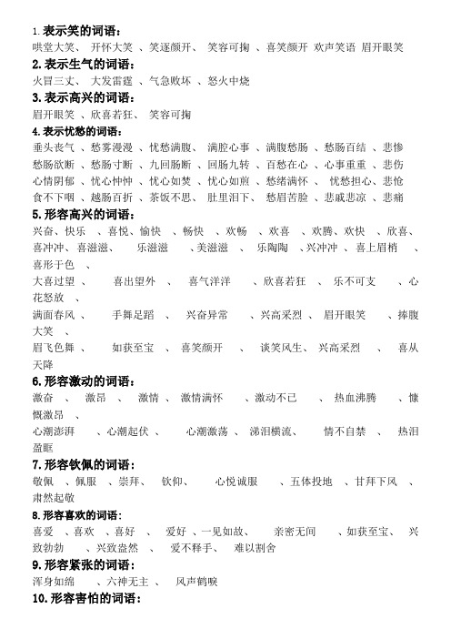 表示高兴的词语: 眉开眼笑,欣喜若狂,笑容可掬4.表