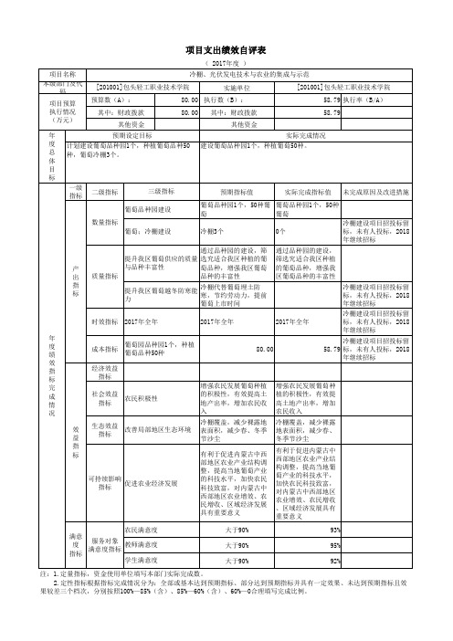 项目支出绩效自评表 2017年度 项目名称 本级部门及代 码 项目