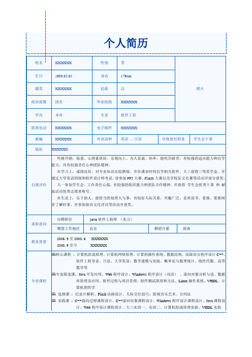 个人简历| 姓名|xxxxxx|性别|男|照片| 生日|1988.05.