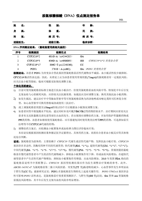 脱氧核糖核酸(dna)位点测定报告单 no.